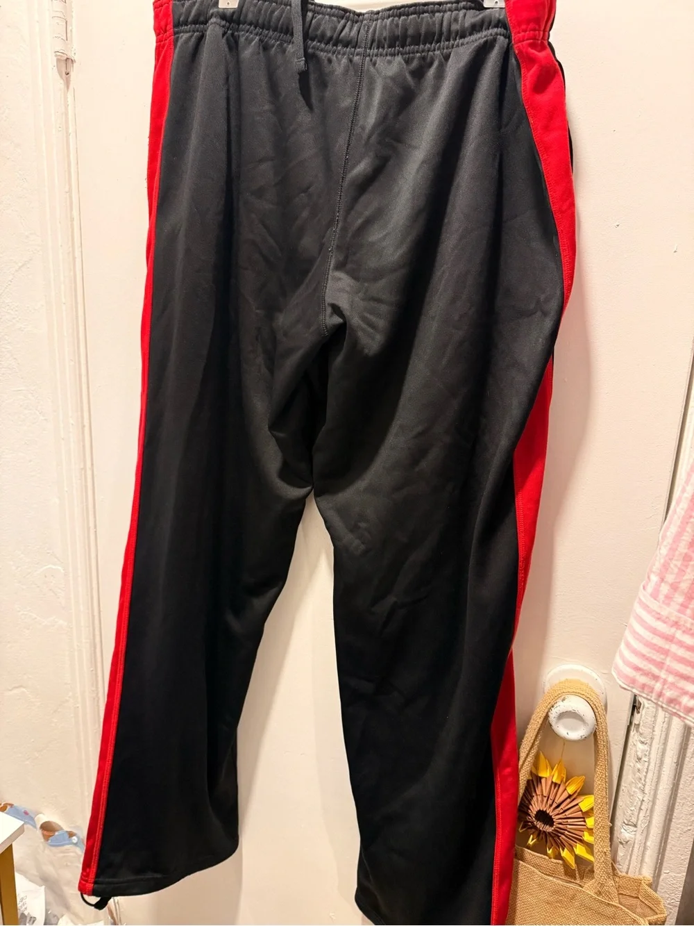 NIKE  Men's Black Track Pants with Red Side Panels